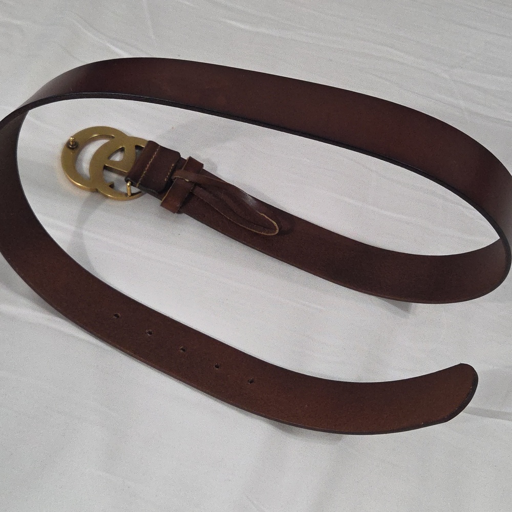Gucci Brown Leather Belt with Gold Double G Buckle - Picture 14 of 16